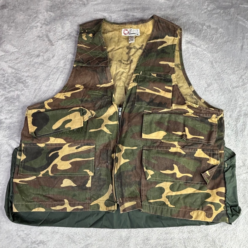 Sports Afield Hunting Vest Mens L Camo Utility Game Bag Cotton Canvas Zip vtg